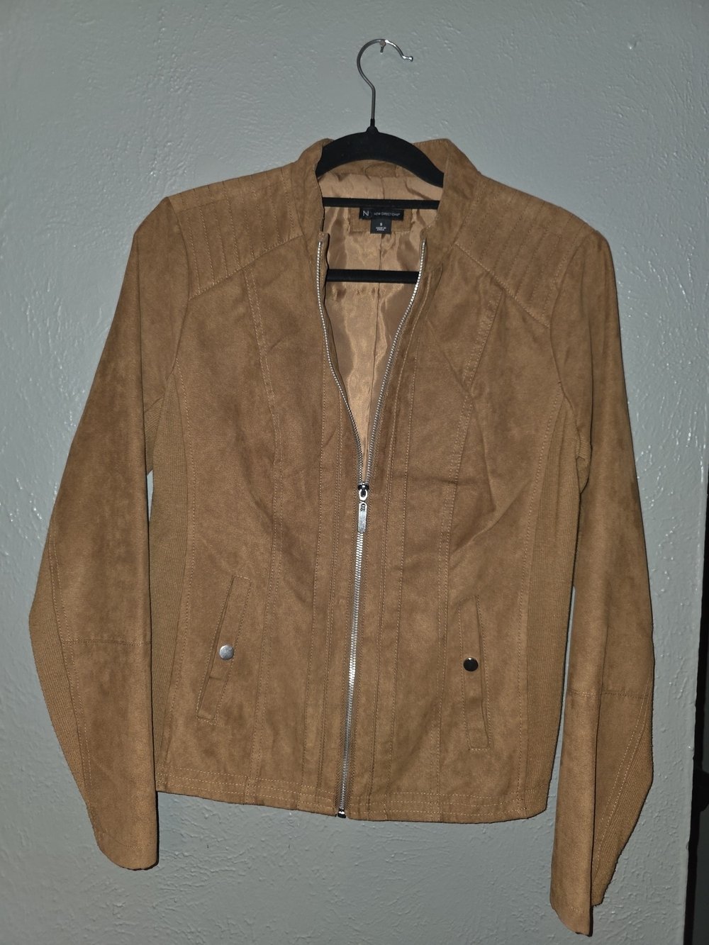New Directions Faux Suede Moto Jacket Brown Tan Size Small